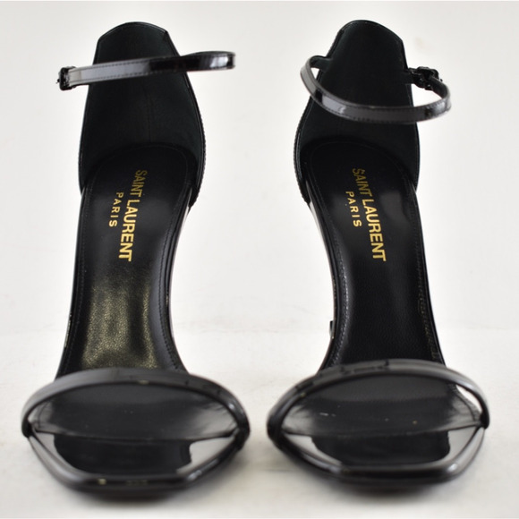 Saint Laurent Opyum 110 Black Patent Leather YSL Logo Sandal Heel Pump 36.5 - Picture 7 of 14